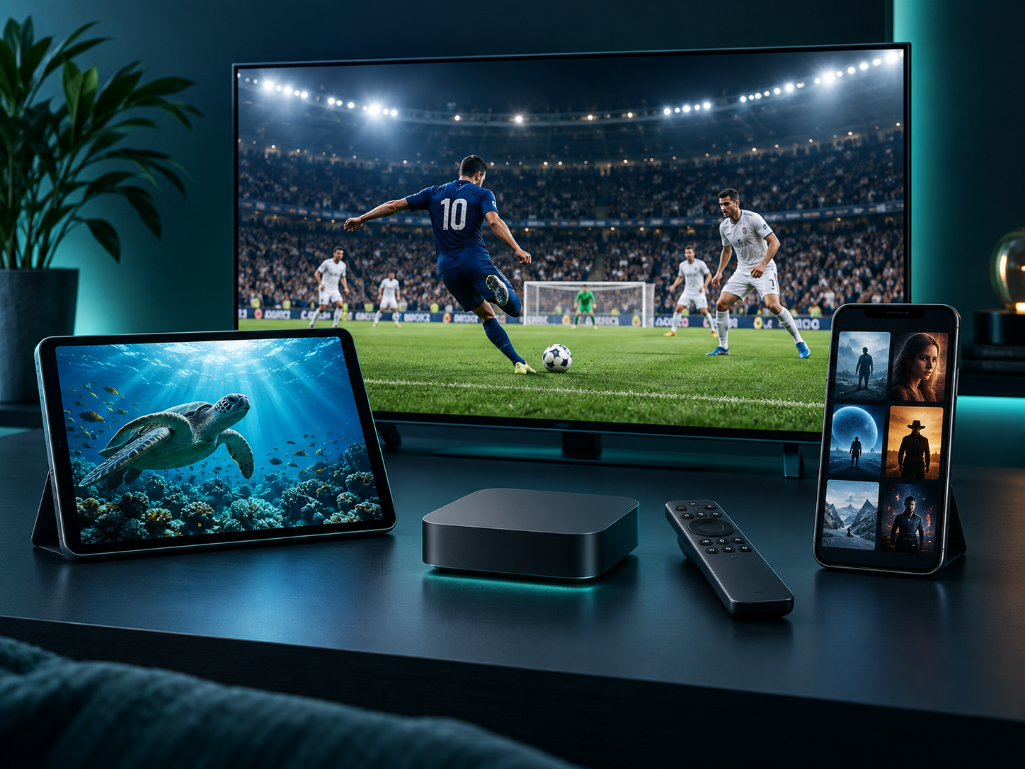 IPTV entertainment on a smart TV, tablet and phone